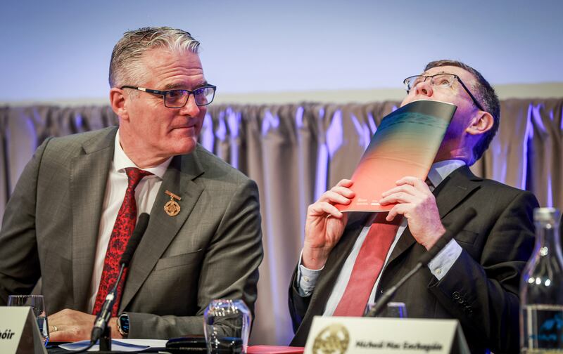 GAA president Jarlath Burns and GAA ard stiúrthóir Tom Ryan at Saturday's GAA special congress at Croke Park. Photograph: Tom Maher/INPHO