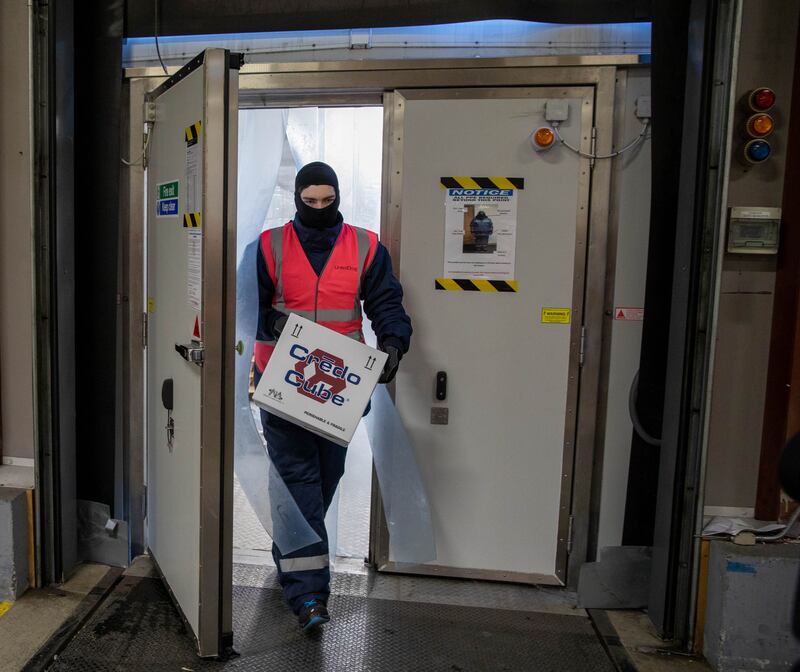 Workers had to don cold storage jackets and trousers, thermal balaclava and safety gloves and footwear when accessing fridges storing Moderna at minus 20 degrees.