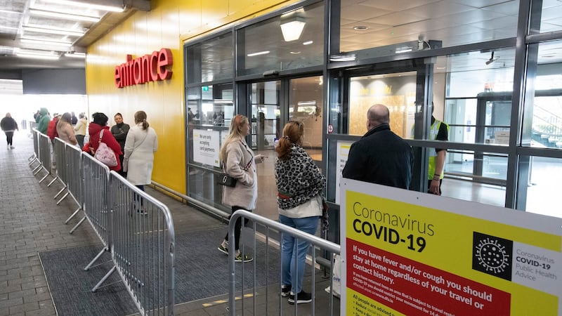 Customers queue to enter the Ikea outlet in Ballymun, Dublin, on its reopening after Covid-19 restrictions were relaxed. Photograph: Colin Keegan/Collins Dublin