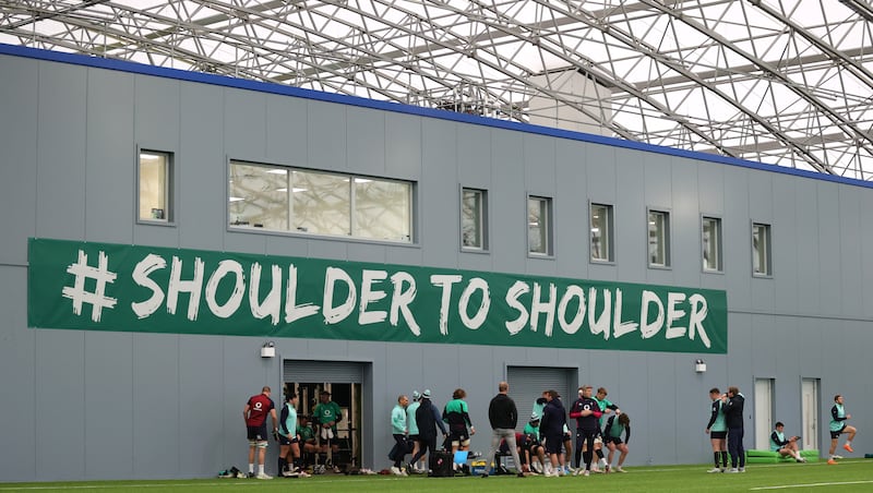 The Irish squad gather for training at the IRFU High Performance Centre, Sport Ireland Campus, Blanchardstown. Photograph: James Crombie/Inpho