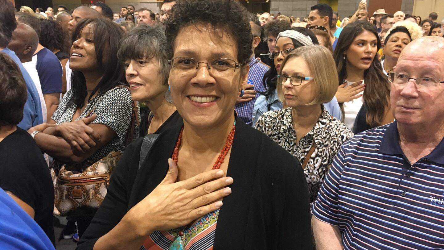 Jan Voelkel at Michelle Obama’s rally in Phoenix, Arizona. “She has behaved with such grace and such dignity while in the White House,” she said. Photograph: Ruadhán Mac Cormaic
