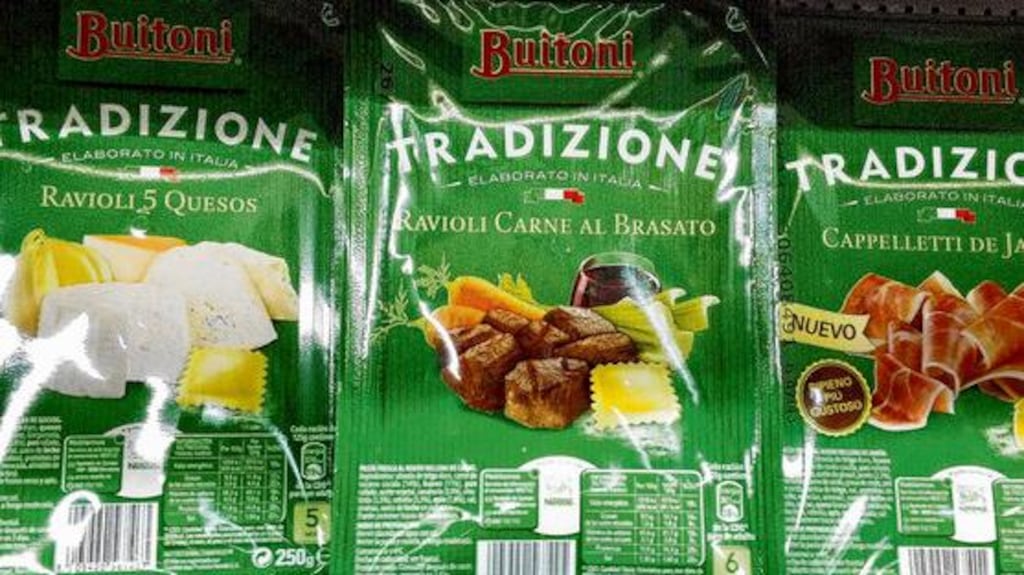 Packets of Buitoni meat ravioli on a supermarket shelf in Madrid. Nestlé said its own tests found traces of horse DNA in its Buitoni beef ravioli and beef tortellini chilled pastas. photograph: reuters