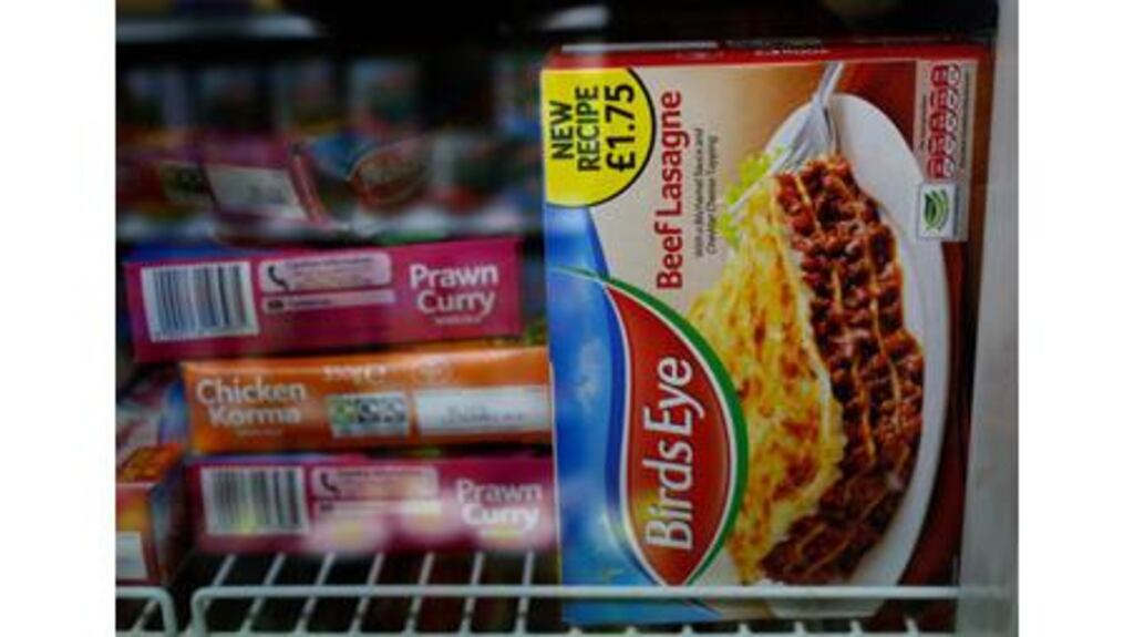 A package of Birds Eye Beef Lasagne 400g is displayed in the freezer of a convenience store in London. Photograph: Luke MacGregor/Reuters