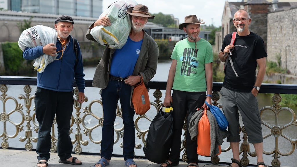 Danny Sheehy (Domhnall Mac Síthigh), Breanndán Ó Beaglaoich, Breandan Moriarty and Liam Holden after a charity rowing event in 2015. Photograph: Cyril Byrne