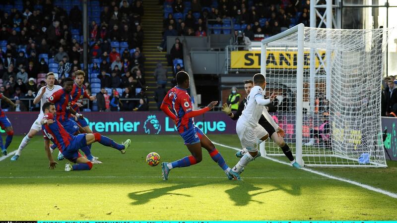 Crystal Palace’s Luka Milivojevic scores an own goal against Burnley at Selhurst Park. Photograph: Tom Dulat/Getty Images
