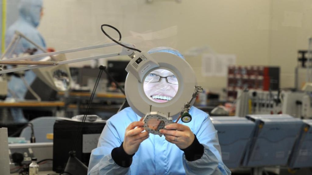 A worker at the Andor Technology factory in Belfast. Andor employs over 300 people in 16 bases worldwide. Photograph: Charles McQuillan/Pacemaker