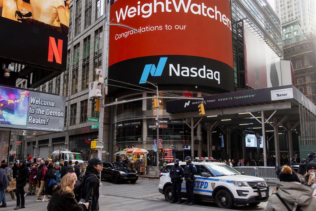 The Nasdaq MarketSite in New York. Photograph: Bloomberg