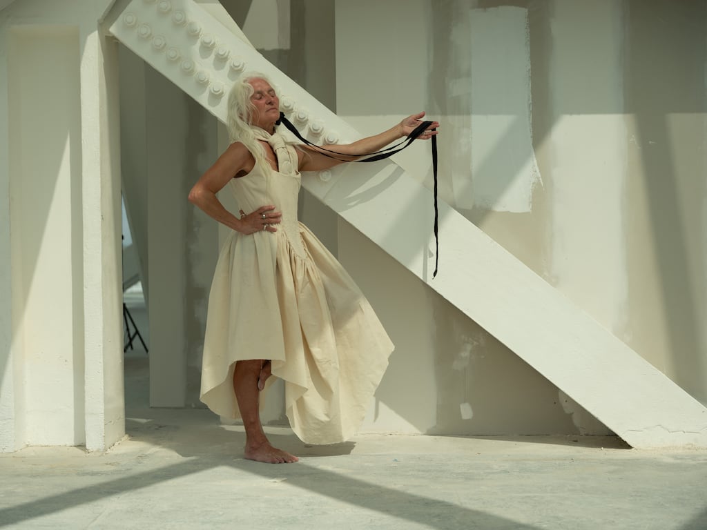 Actress Olwen Fouéré wears an outfit from Rion Hannora