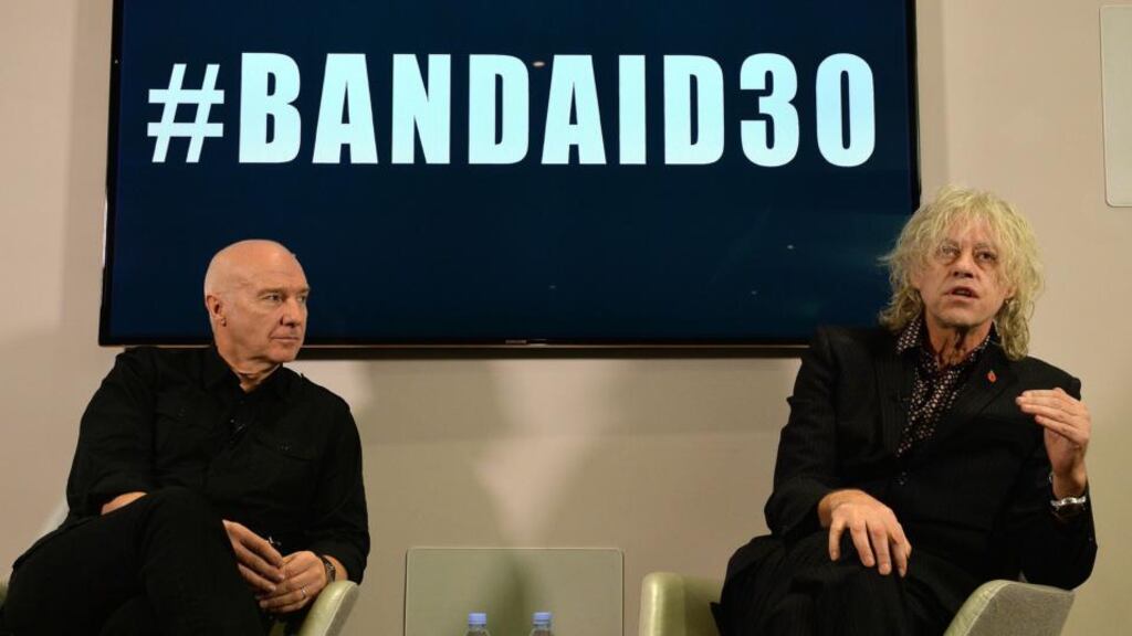 One more time: Midge Ure and Bob Geldof. Photograph: John Stillwell/PA Wire