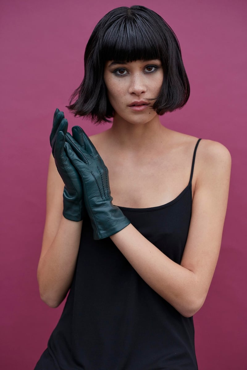 Aida gloves €165. Slip dress €350 bt Marie Jo Laine at Susan Hunter