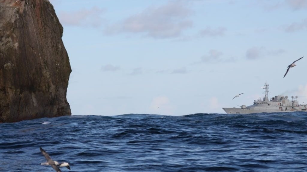 File photograph of Irish Naval Vessel L.É. Róisín on a routine maritime security operations patrol off Rockall. Photograph:Defence Forces