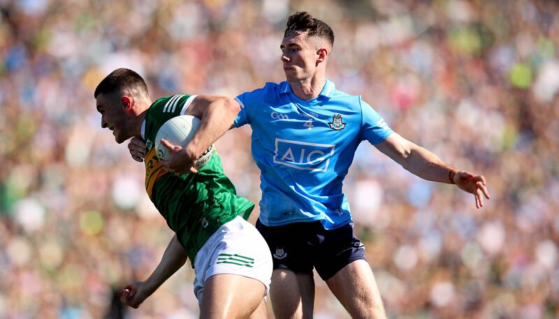 Dublin’s Lee Gannon in action against Seán O’Shea of Kerry during this year's All-Ireland semi-final. Photograph: Ryan Byrne/Inpho