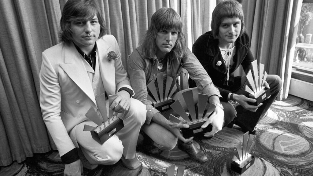 File photograph of  Greg Lake, Keith Emerson and Carl Palmer at Kennington Oval in 1972.  Lake has died aged 69. File photograph: PA/PA Wire