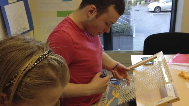 Weaving class for OT students at UCC.