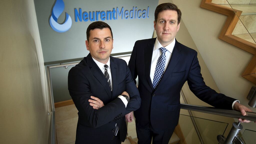 Neurent Medical founders David Townley, chief technology officer and Brian Shields, chief executive: The company hopes to begin the first of two clinical trials next year, possibly in the US. Photograph: Michael Dillon