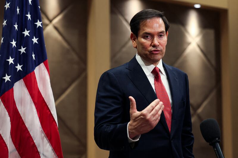 US secretary of state Marco Rubio speaks to the media in Antalya, Turkey. Photograph: Umit Bektas/AFP via Getty Images