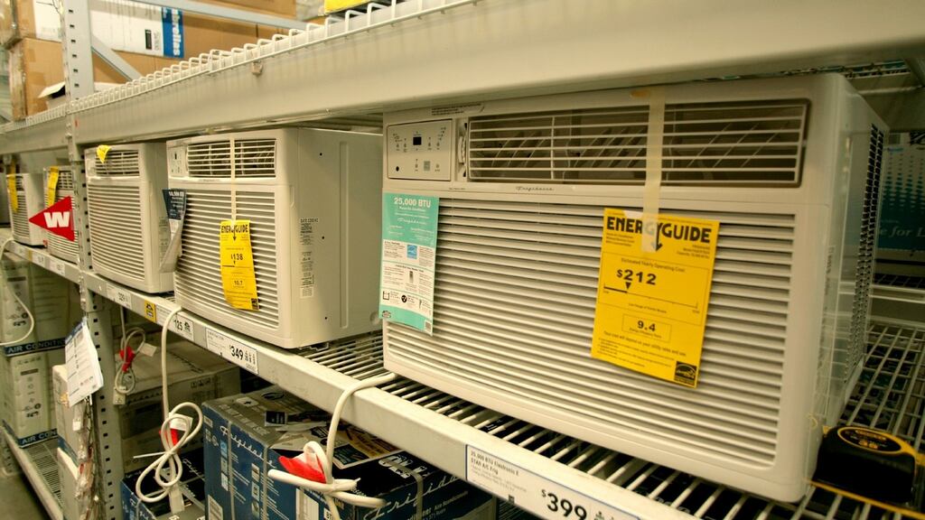 Window air-conditioning units on display at Lowe’s in Fresno, California. Only now is the US waking up to the environmental cost of such massive energy consumption – and to the chilling prospect that the rest of the world may follow its example. Photograph: Diana Baldrica/Fresno Bee/MCT via Getty Images