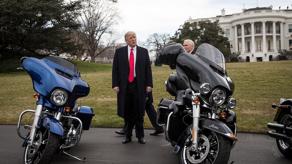 US president Donald Trump after greeting Harley Davidson executives at the White House last year.