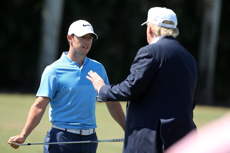 Rory McIlroy and Donald Trump at Trump's Doral golf course in Miami, Florida in March 2016. Photograph: Mike Ehrmann/Getty Images)