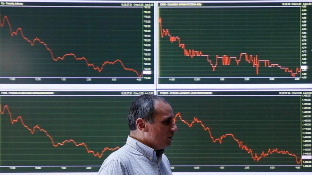 Greece’s four biggest lenders saw their stock prices plummet by an average of more than 25 per cent. Photograph: AP