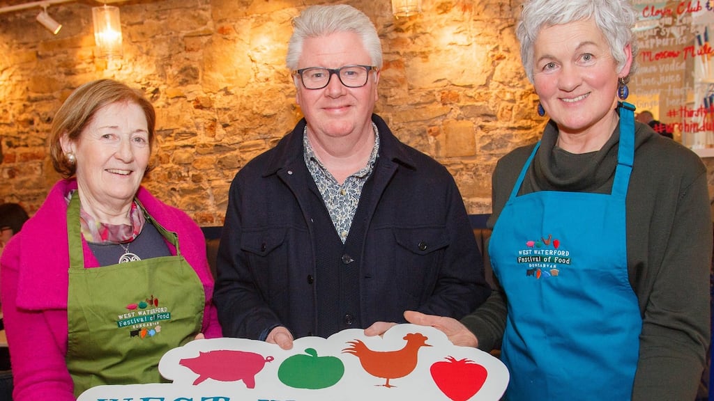 Esther Barron of Barrons Bakery, Paul Flynn of The Tannery and Marie Power of The Sea Gardener, at the launch of the West Waterford Festival of Food.