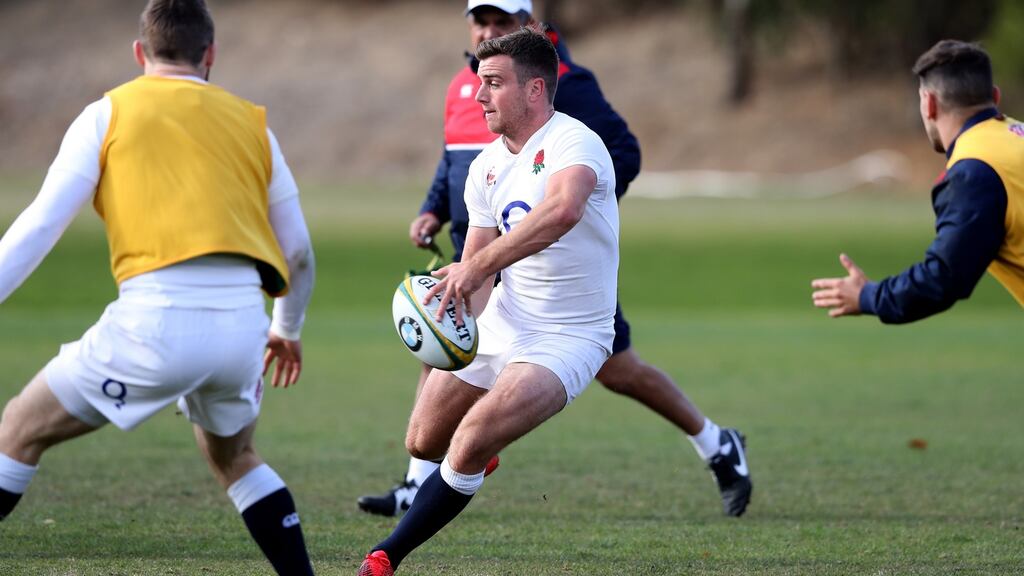George Ford passes the ball during an England training session held at Scotch College in Melbourne. Photograph: David Rogers/Getty Images