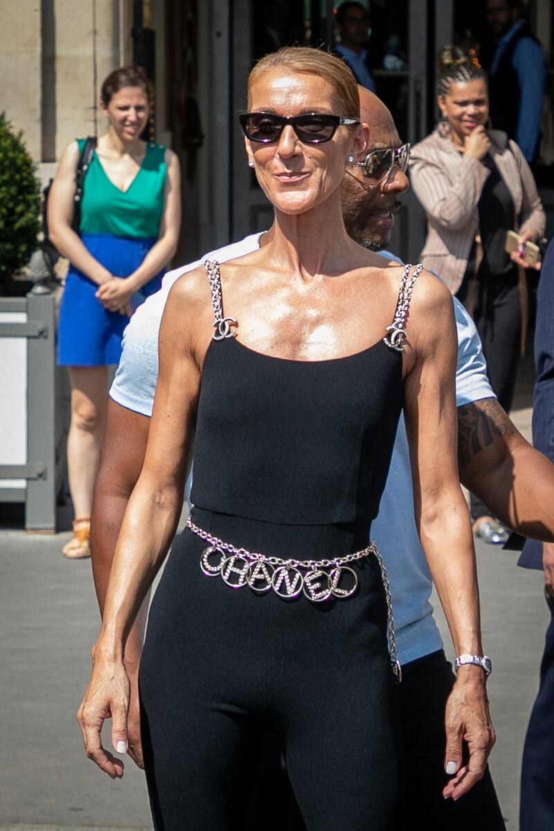 Paris Fashion Week: Celine Dion in her Chanel all-in-one. Photograph: Marc Piasecki/GC/Getty