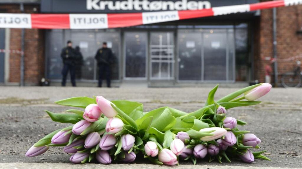 Flowers planed in front of the cultural center Krudttonden in Copenhagen, Denmark, on Monday. Photograph: AFP/Getty Images