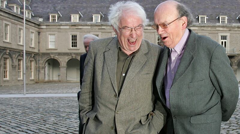 Seamus Heaney and Anthony Cronin at the 23rd general assembly of Aosdána held in the Royal Hospital, Kilmainham, Dublin. Photograph: Brenda Fitzsimons