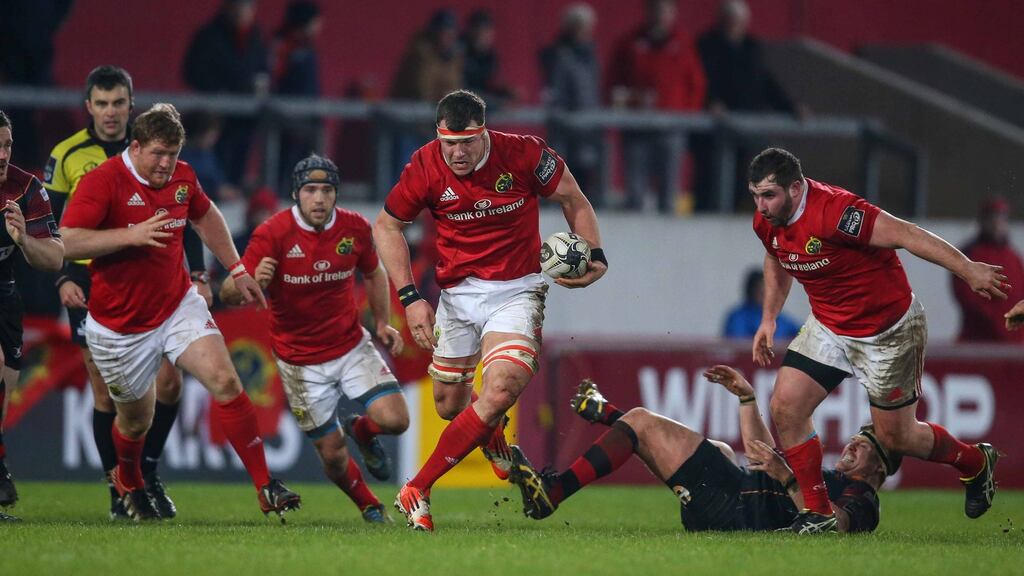 Munster number eight Robin Copeland on the charge against Newport Gwent Dragons. Photograph: Billy Stickland/Inpho