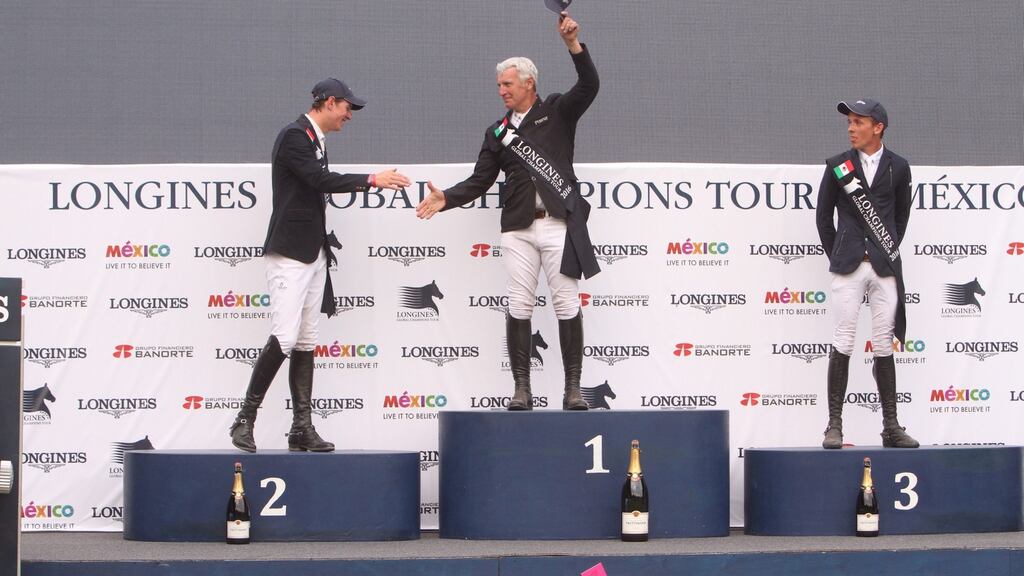 Bertram Allen in third place on the podium in Mexico. Photograph: Epa