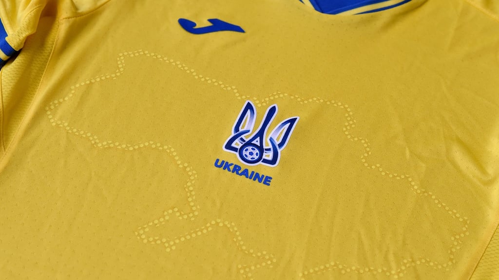 Ukraine’s Euro 2020 shirt features  Russia-annexed Crimea on an outline map of the country. Photograph: AFP via Getty Images