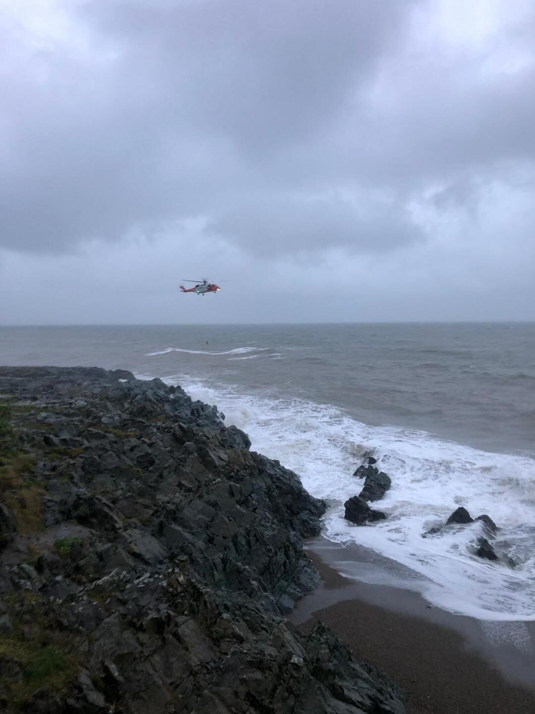The swimmer being rescued in Greystones by emergency services. Photograph: Greystones Coast Guard Unit Facebook page