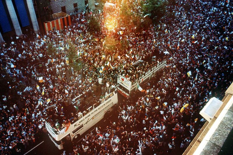The Republic of Ireland World Cup homecoming in Dublin, 1990. Photograph: Inpho