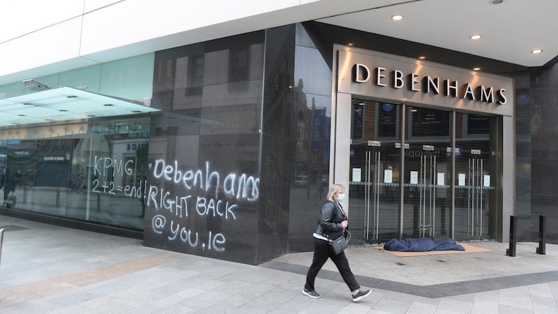 Graffiti outside the Debenhams shop on Henry Street, Dublin. Photograph: Dara Mac Dónaill