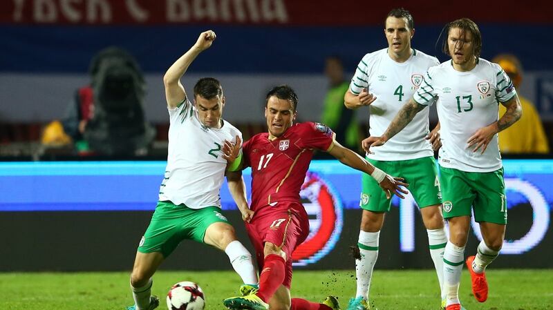Captain Seamus Coleman was one of Ireland’s better players as they slugged their way to a draw in Belgrade. Photograph: Reuters