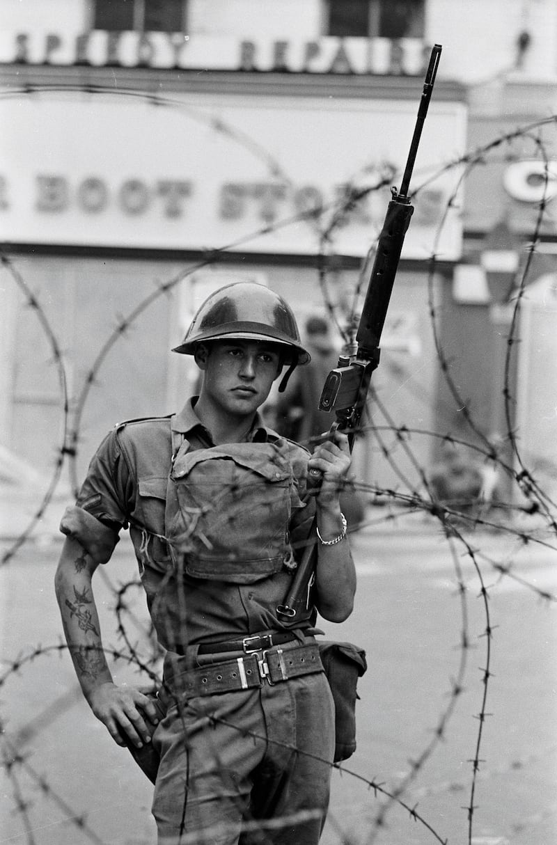 The Battle of the Bogside from the Gilles Caron exhibition at the Park Hotel Kenmare, Co Kerry. Photograph: Gilles Caron.