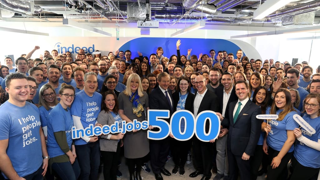 Indeed President Chris Hyams, Taoiseach Enda Kenny TD, Martin Shanahan, CEO, IDA, Vice President Sales EMEA Gerard Murnaghan. Photograph: Jason Clarke.