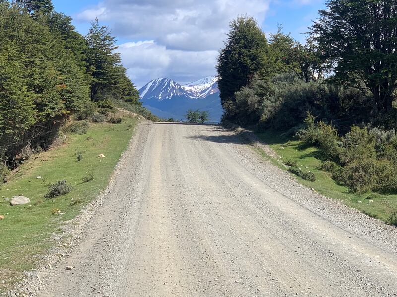 The dirt road west from Puerto Williams along the south shore of the Beagle Channel. Photograph: Peter Murtagh.