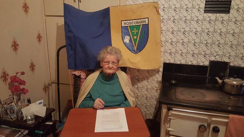 Kitty Seery (101) signs the Save Roscommon petition. Photograph: Save Roscommon Facebook page