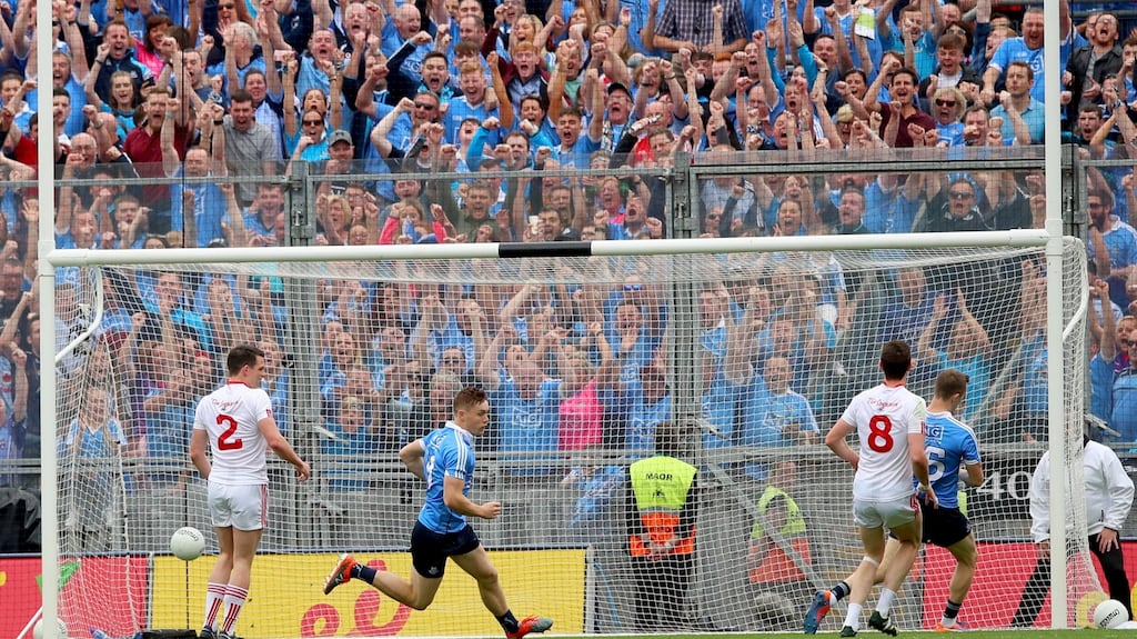 Con O’Callaghan scores Dublin’s  opening goal in the All-Ireland SFC semi-final against Tyrone at Croke Park. Photograph:  James Crombie/Inpho