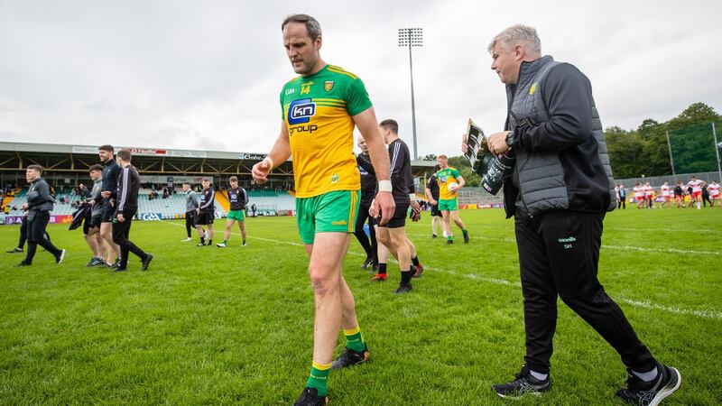 Michael Murphy: his entry to the fray helped steady Donegal’s nerve as they just about survived against Derry in a riveting Ulster clash  at MacCumhaill Park, Ballybofey.  Photograph: James Crombie/Inpho