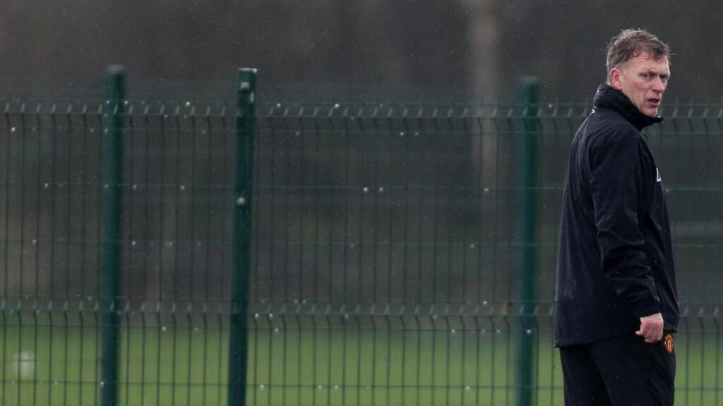 Manchester United manager David Moyes during a training session at the AON Training Complex in Manchester yesterday.
