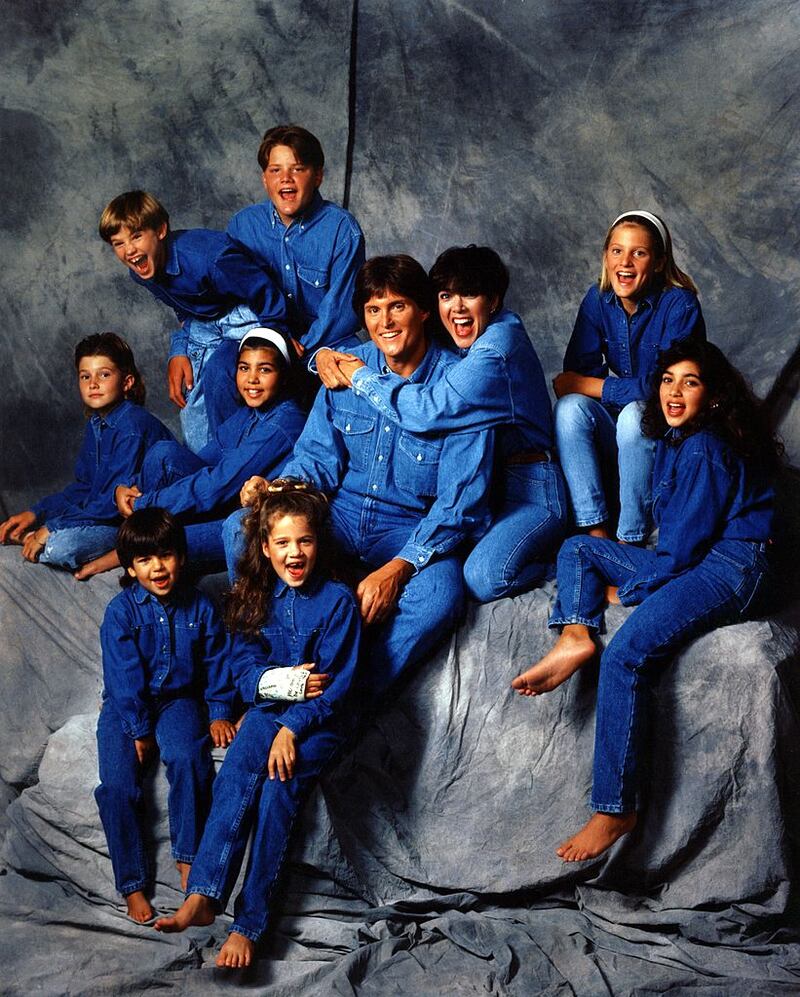 A photograph taken in Los Angeles in 1991: (Middle row, L-R): Brody Jenner, Kourtney Kardashian, Bruce Jenner, Kris Jenner, Cassandra Jenner, Kim Kardashian. (top row, L-R): Brandon Jenner, Burton Jenner. (bottom row, L-R): Robert Kardashian Jr and Khloe Kardashian. Photograph: Maureen Donaldson/Michael Ochs Archives/Getty Images