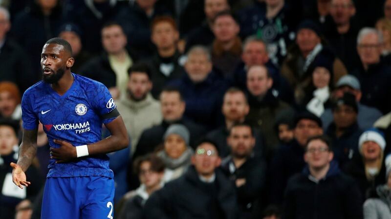 Chelsea’s Antonio Rüdiger. The game was temporarily stopped after Rüdiger informed the referee he had been the subject of racist chants.   Photograph: John Sibley/Action Images via Reuters