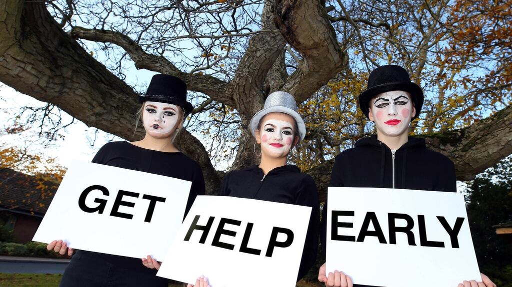 Students Katie McLoughlin, Aoife Mulligan and Adrian Lupu at the launch of a new day hospital service for mental health patients at Highfield Healthcare in north Dublin on Tuesday. Photograph: Marc O’Sullivan