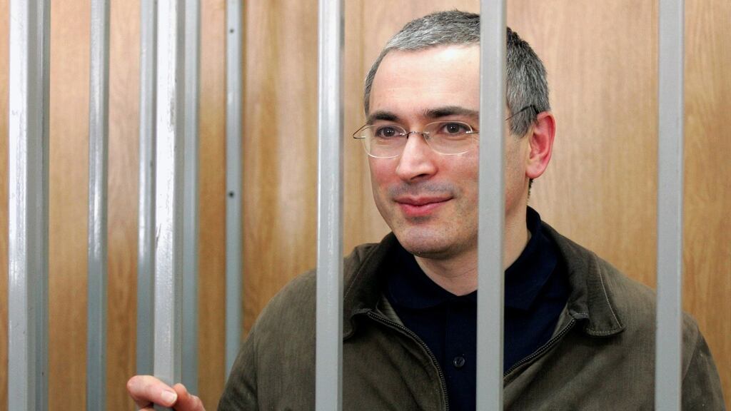 Mikhail Khodorkovsky on trial in Russia in 2005: While in prison, the businessman transformed into a political dissident. Photograph: Alexander Natruskin/Reuters