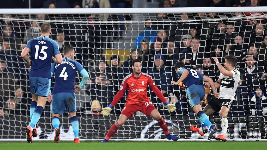 Harry Winks scores Tottenham’s winner against Fulham. Photograph: Toby Melville/Reuters