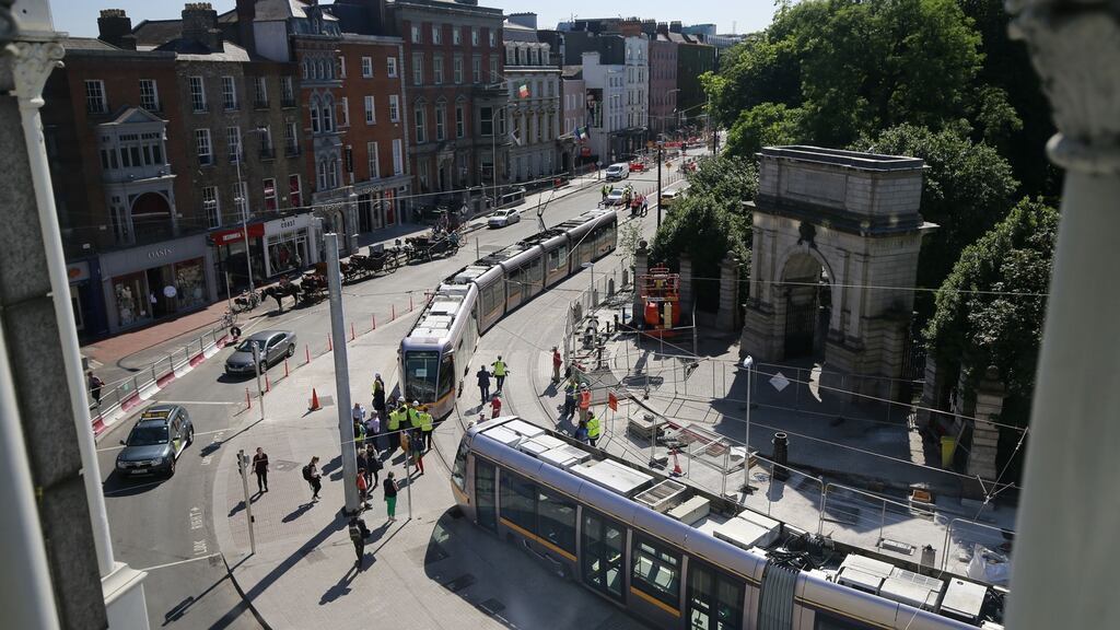 Luas cross-city tram testing in Dublin. Ibec wants more money to be spent on infrastructure.