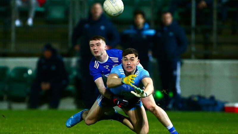 Dublin’s Luke Swan is tackled by Laois’ Alex Mohan. Photograph: Tom O’Hanlon/Inpho